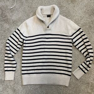 J. Crew Cream and Black Striped Wool Turtleneck Sweater